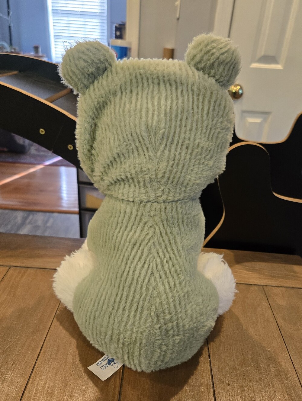 Kawaii Plush Puppy in Green Frog Hoodie Cute White & Black Face - Picture 3 of 6